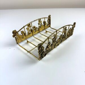Vintage Brass Floral Napkin Holder Decorative Table Caddy Mid-Century Metalwork